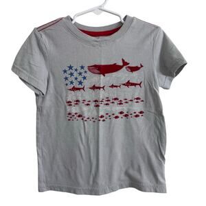 Cat & Jack Gray Fish Patriotic American Flag Short Sleeve T Shirt Size 4T